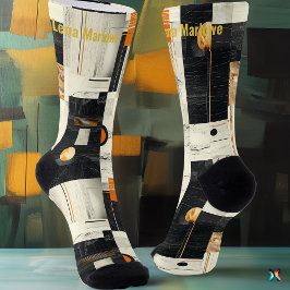 Ausgereifte geometrische Schwarz-Orange-Abstrakt Socken