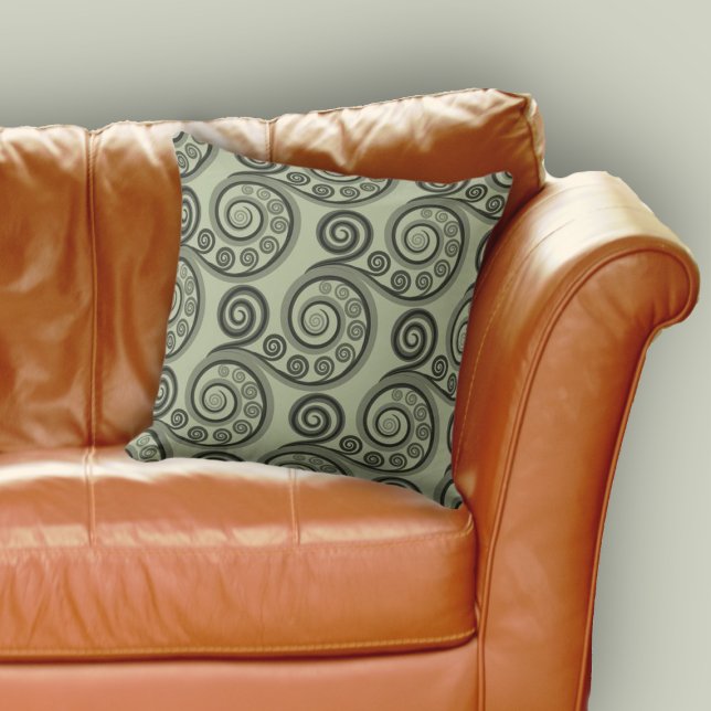 Ausgereifte graue botanische Fern Frondkurve Kissen (Sophisticated Grey Botanical Fern Frond Curl Throw Pillow, Living Room)