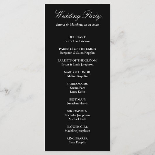 Ausgereifte klassische Script Black & White Weddin Programm (Rückseite)