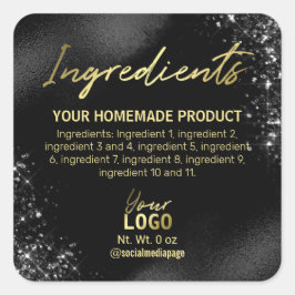 Ausgereifte Labels für Schwarze Glitzer Quadratischer Aufkleber