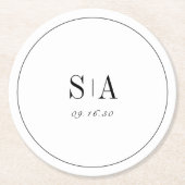 Ausgereifte, minimalistisch schwarz-weiße Monogram Runder Pappuntersetzer (Vorderseite)