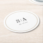 Ausgereifte, minimalistisch schwarz-weiße Monogram Runder Pappuntersetzer (Angewinkelt)