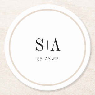 Ausgereifte, minimalistisch schwarz-weiße Monogram Runder Pappuntersetzer