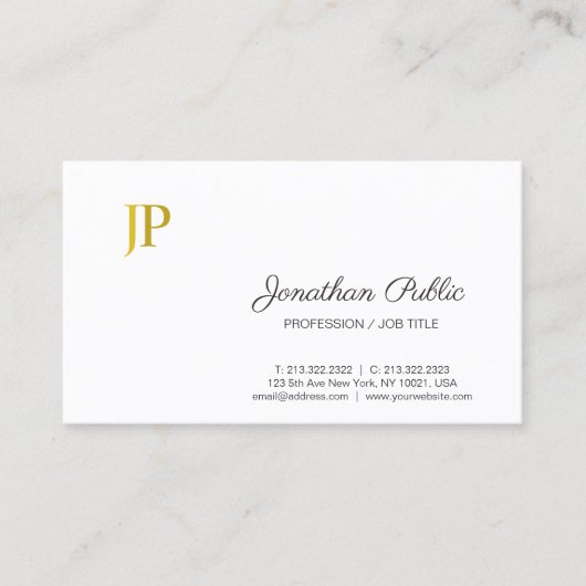 Ausgereifte Monogram White Gold Moderne Schlicht Visitenkarte (Vorderseite)