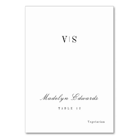 Ausgereifte monogramm minimale Foldable-Platzkarte Tischnummer (Vorderseite)