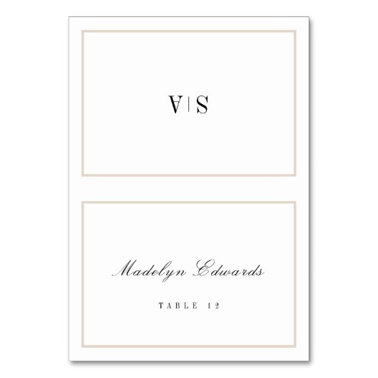 Ausgereifte monogramm minimale Foldable-Platzkarte Tischnummer (Vorderseite)