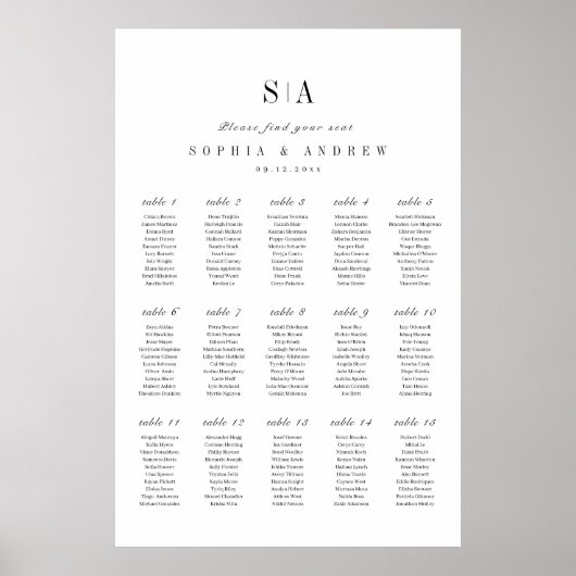 Ausgereifte monogramm-minimale Sitzkarten Poster (Vorne)