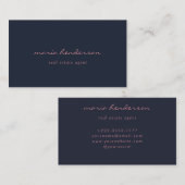 Ausgereifte Navy Blue & Pink Script Monogram Visitenkarte (Vorne/Hinten)