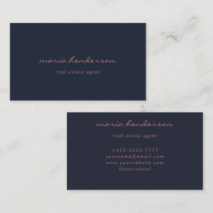 Ausgereifte Navy Blue & Pink Script Monogram Visitenkarte