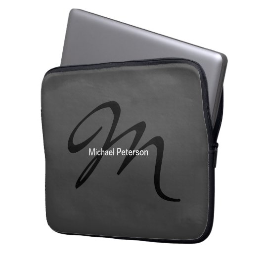 Ausgereifte Script Monogram Initial Modern Gray Laptopschutzhülle (Vorderseite Links)