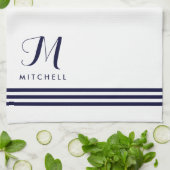 Ausgereifte Streifen und Monogramm für Navy und We Geschirrtuch (Gefaltet)
