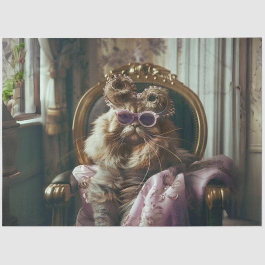 Ausgereifte Vintage Cat-Dekoupage Seidenpapier (Vorderseite)