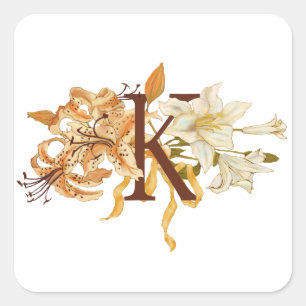 Ausgereifter Blumenbrief "K" Monogramm Quadratischer Aufkleber