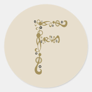 Ausgereifter, eleganter Goldbrief F Monogram Runder Aufkleber