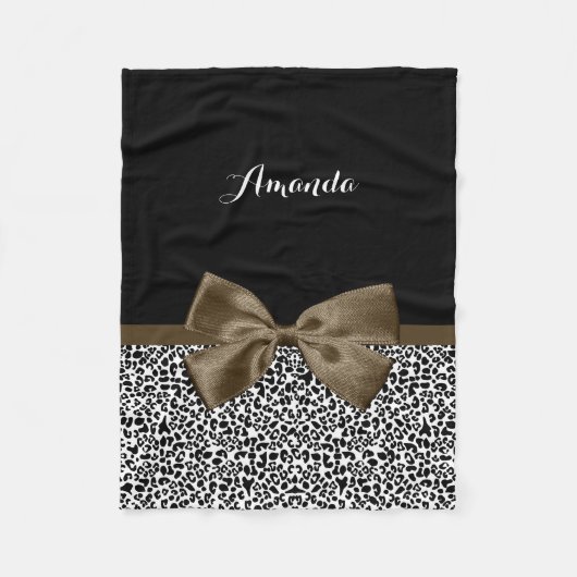 Ausgereifter Leopard Print Brown Bow mit Namen Fleecedecke (Vorderseite)