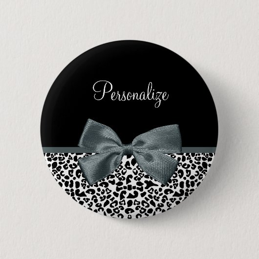 Ausgereifter Leopard Print Graue Bow mit Namen Button (Vorderseite)
