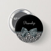 Ausgereifter Leopard Print Graue Bow mit Namen Button (Vorne & Hinten)