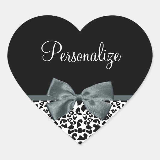 Ausgereifter Leopard Print Graue Bow mit Namen Herz-Aufkleber (Vorderseite)