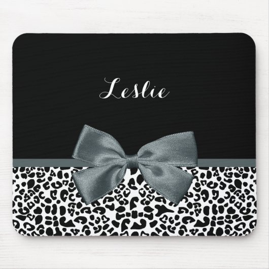 Ausgereifter Leopard Print Graue Bow mit Namen Mousepad (Vorne)