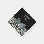 Ausgereifter Leopard Print Graue Bow mit Namen Serviette (Ecke)