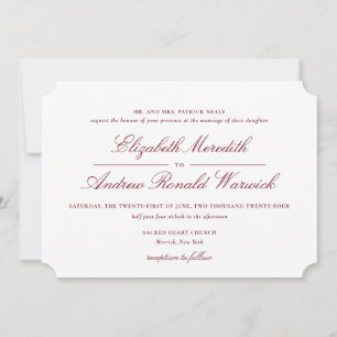 Ausgereiftes Burgundy Red and White Lace Script Einladung