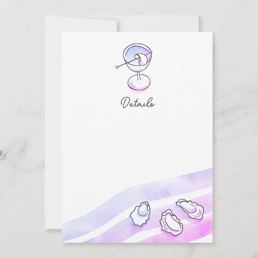 Ausgezeichnete Austern und Cocktails im Aquarell Einladung (Rückseite)