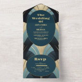 Ausgezeichnete Hochzeitsfeier im Blauen und Gold A All In One Einladung (Innen Boden)