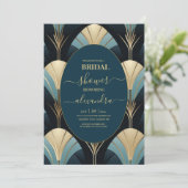 Ausgezeichnetes Blue and Gold Art Deco Einladung (Stehend Vorderseite)