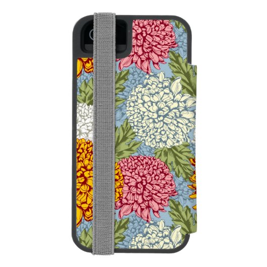 Ausgezeichnetes Muster mit Chrysanthemen Incipio iPhone Geldbeutel-Hülle (Folio Rückseite)
