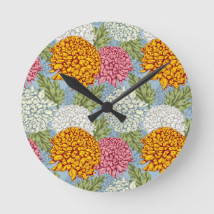 Ausgezeichnetes Muster mit Chrysanthemen Runde Wanduhr