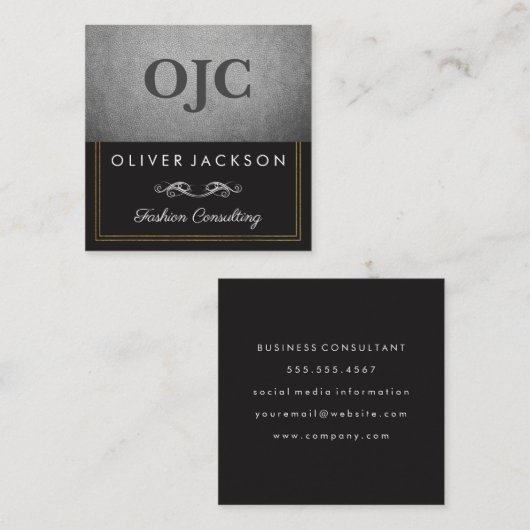 Ausgezeichnetes Silber-Leder mit Doppelarbeit Quadratische Visitenkarte (Vorne/Hinten)