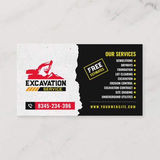 Ausgraben, Mulchen, Räumung von Flächen, Bauwesen Visitenkarte (Rückseite)