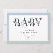 AUSHA Dusty Blue Boy Baby Dusche Einladung (Vorderseite)