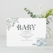 AUSHA Dusty Blue Boy Baby Dusche Einladung (Stehend Vorderseite)