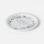 AUSHA Dusty Blue Floral Boy Baby Dusche Pappteller (Schrägansicht)