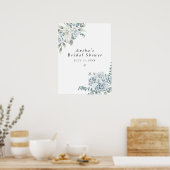 AUSHA Dusty Blue Floral Boy Baby Dusche Willkommen Poster (Küche)