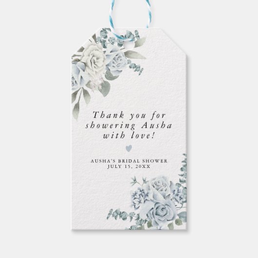 AUSHA Dusty Blue Floral Brautparty Bevorzugung Geschenkanhänger (Vorderseite)
