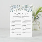 AUSHA Dusty Blue Word Scramble Brautparty Game Einladung (Stehend Vorderseite)