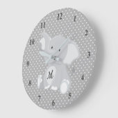 Auslösende Monogramm-Elefant-Polka-Punkte Große Wanduhr (Winkel)