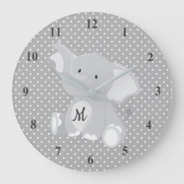 Auslösende Monogramm-Elefant-Polka-Punkte Große Wanduhr