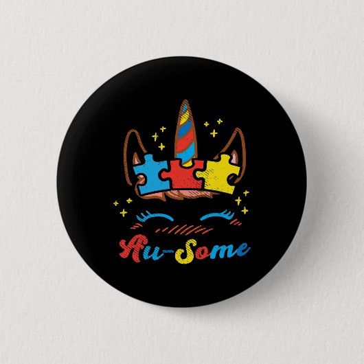 Ausome Unicorn Gesicht Puzzle Autismus Bewusstsein Button (Vorderseite)