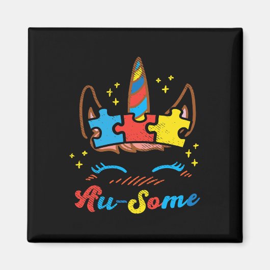 Ausome Unicorn Gesicht Puzzle Autismus Bewusstsein Magnet (Vorne)