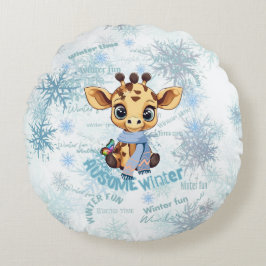 AUsome Winter Giraffe – Cute Autism Awareness Snow Rundes Kissen