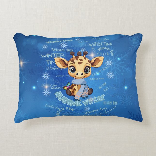 Ausome Winter – One of a Kind Snowflake Giraffe Dekokissen (Vorderseite)