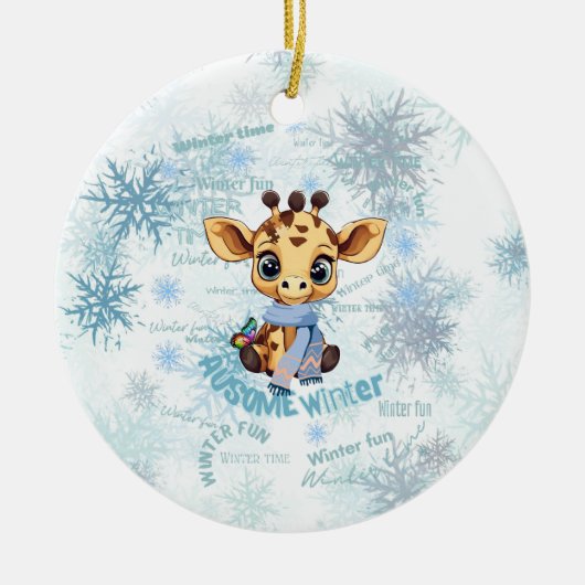 Ausome Winter – One of a Kind Snowflake Giraffe  Keramik Ornament (Vorne)