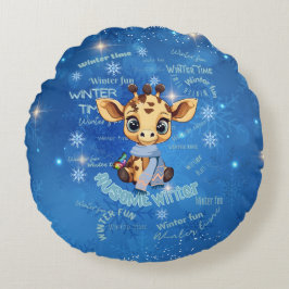 Ausome Winter – One of a Kind Snowflake Giraffe Rundes Kissen