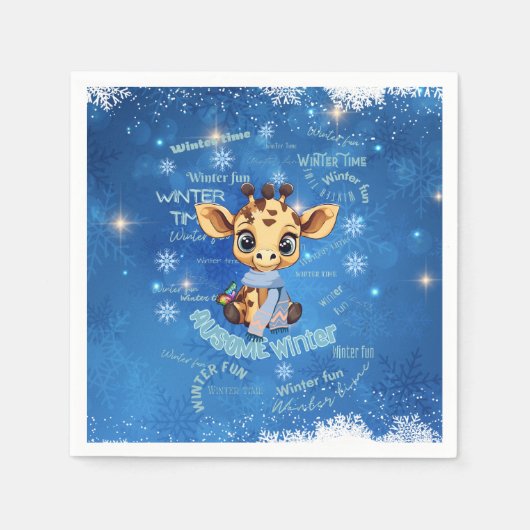 Ausome Winter – One of a Kind Snowflake Giraffe Serviette (Vorderseite)