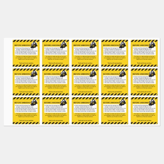 Auspacken mit festem Label und Garantie Etiketten (Blatt)