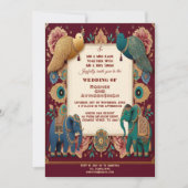Auspicious Elephants Peacock Feather Ornate Indian Einladung (Vorderseite)