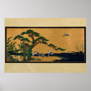 Auspicious pine, bamboo, Plum, Crane, and, turtles Poster